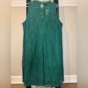 torrid Green Lace Sleeveless Dress with Crochet Detail
